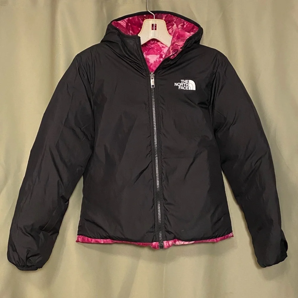 The North Face Winter Outdoor Printed Hooded Puffer 600 Fuchsia Pink Splash L